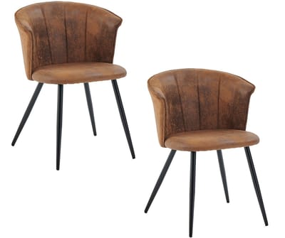 Meubles Cosy Set van 2 eetkamerstoelen - industriële met armleuningen Suedine bekleding – Bruin