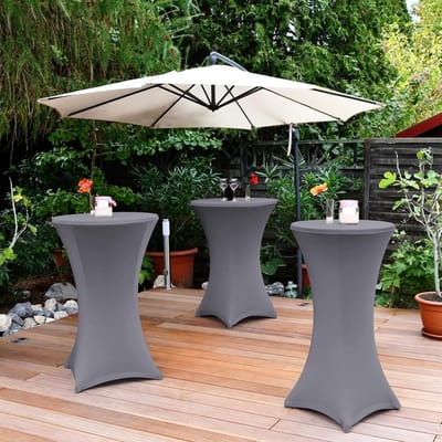 Candala 3-pack 32'' x 43'' Cocktail Spandex Stretch Vierkante Hoeken Tafelkleed, Lichtgrijs Spandex Cocktailtafelkleed, Voorzien van hoge ronde tafelhoes voor bar Bruiloft Cocktail Party