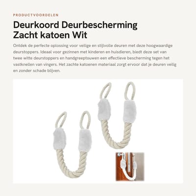 Dailygoods- Deurstopper - 2 Stuks Vlies - Katoenen Deurkoord - Antipinch Klembeveiliging - Veilig Woonaccessoire - Geschikt voor Interieurtextiel - Deurtouw