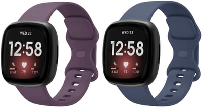 Strap-it Smartwatch bandjes set – siliconen horlogebandjes geschikt voor Fitbit Versa 3 / Versa 4 / Sense / Sense 2 – Donkerblauw & Donkerpaars – Maat S (2-pack)