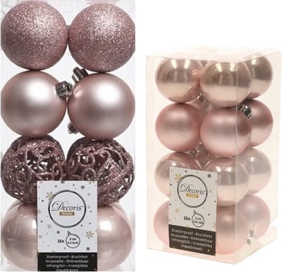 Kerstversiering kunststof kerstballen lichtroze 4-6 cm pakket van 32x stuks - Kerstboomversiering