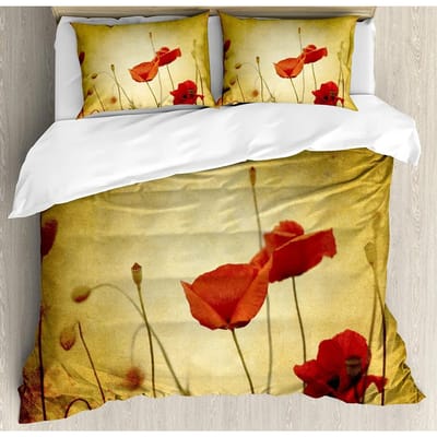 Bloemen Beddengoed Set Dekbed Dekbedovertrek Kussenslopen Klaprozen van Lente Seizoen Pastorale Bloemen Bot Beddengoedovertrek Tweepersoonsbed Set EU SK(260x220cm)