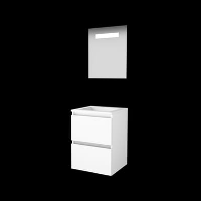 Basic-Line Economic 46 Badkamermeubelset - 50 x 46 cm - Greeploos - 2 Lades - Acryl Wastafel - Zonder Kraangat - Spiegel met LED Verlichting - Ice White