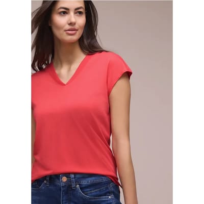 Shirt met overhangende schouders en V-hals