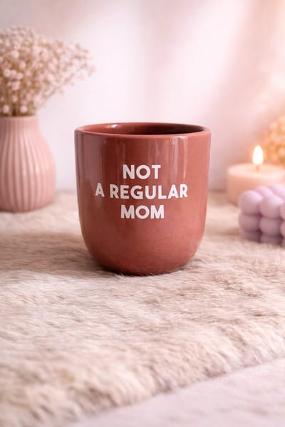 Mok ‘Not a Regular Mom’ – Voor de moeder met main character energy | Viva Femme | Koffiemok | Theemok | Mok met tekst | Keramiek | 300 ml | Cadeau | Terracotta