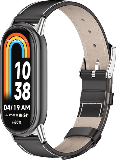 By Qubix - Echt leren bandje - Zwart - Geschikt voor Xiaomi Smart Band 8 / 9 / 10