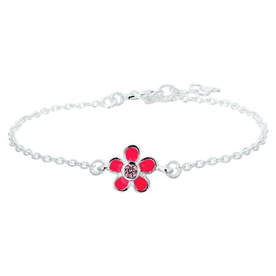 Zilver Wit Armband Bloem En Roze Zirkonia 13 + 2 Cm 1020312