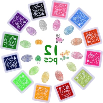 Mini Craft InkStamp Set - 12 Kleurrijke Vingerafdruk Stempelkussens voor Kaarten Maken, Rubberstempels en Textiel Creaties