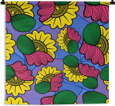 Wandkleed - Wanddoek - Bloemen - Patroon - Afrika - 90x90 cm - Wandtapijt