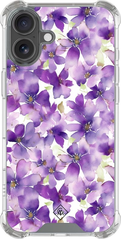Casimoda® hoesje - Geschikt voor iPhone 16 - Floral Violet - Shockproof case - Extra sterk - Siliconen/TPU - Paars, Transparant