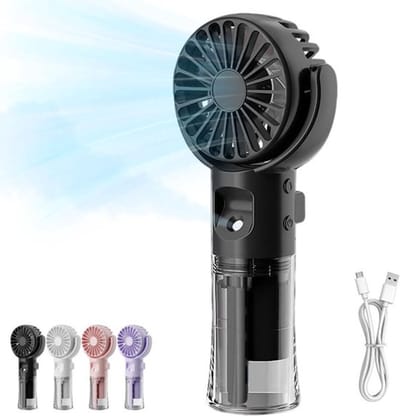 Watervernevelingsventilator - vier snelheidsstanden - bevochtigend en oplaadbaar - stil - handventilator - draagbare miniventilator - bureauventilator - watervernevelingsventilator - draagbare miniventilator voor studentenkamers - luchtkoeler - zwart