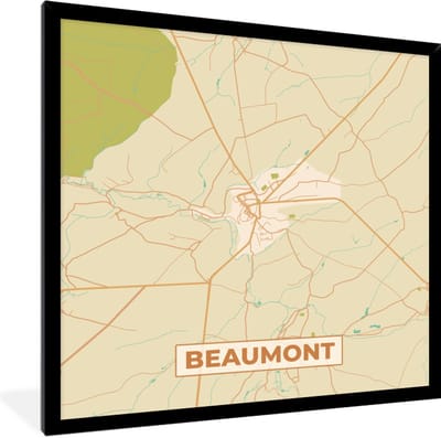 Fotolijst incl. Poster - Beaumont - Plattegrond - Stadskaart - Vintage - Kaart - 40x40 cm - Posterlijst