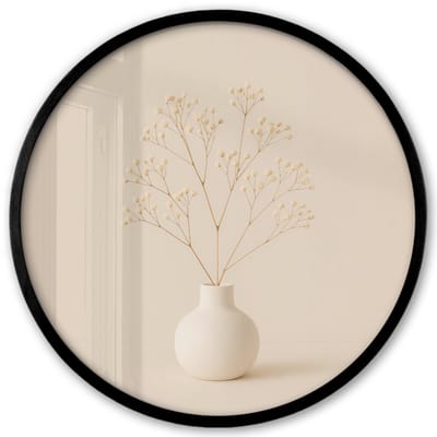Poster in lijst Rond - Fotolijst 40x40 cm - Posters - Vaas - Takken - Bloemetjes - Wit - Ronde posterlijst zwart - Decoratie - Wanddecoratie woonkamer - Muurdecoratie slaapkamer