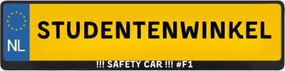 Kentekenplaathouder – "!!! SAFETY CAR !!! #F1" – Nederlands Kenteken – Met Tekst - Blauw / Geel - 520x110mm