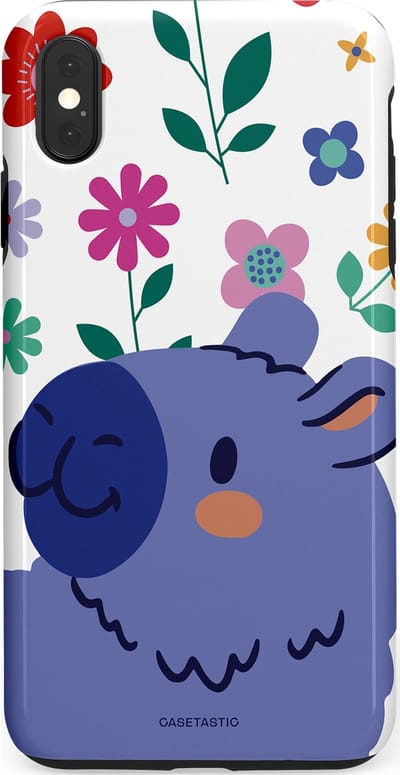 Casetastic Hoesje Geschikt voor Apple iPhone Xs Max - Stijlvolle Beschermende Duo-layer Case - Capibara Bloempje Blauw