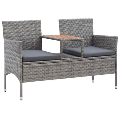 vidaXL - Tuinbank - 2-zits - met - tafeltje - 143 - cm - poly - rattan - grijs
