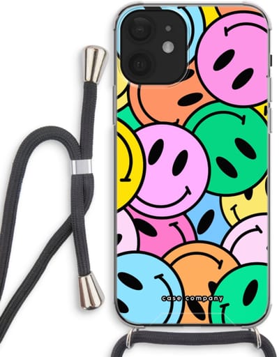 Case Company® - Hoesje met koord geschikt voor iPhone 12 hoesje met Koord - Smiley N°1 - Telefoonhoesje met Zwart Koord - Bescherming aan alle Kanten en Over de Schermrand
