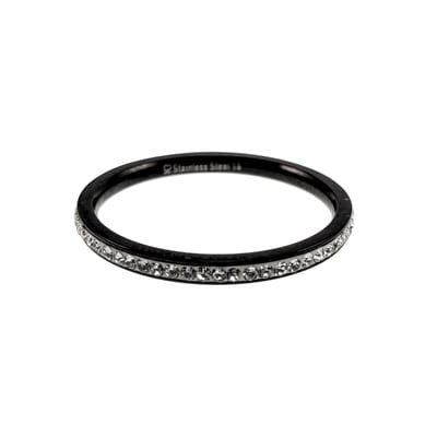 1,5 mm Smalle Ring met Zirkonia, RVS met zwarte PVD-Coating - Dames