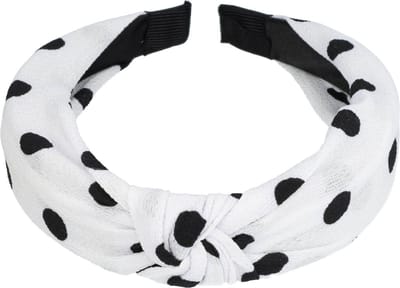 Haarsoires Haarband Diadeem 3cm – Knoop - Stippenprint – Wit Zwart - Zachte Haarbeugel - voor Dames & Meisjes