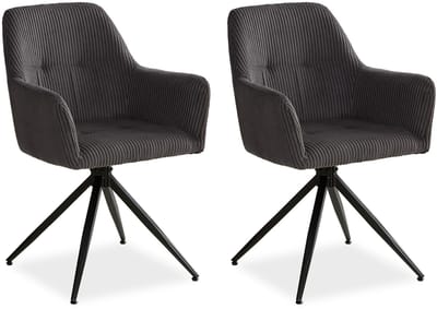 Homestyle4u Eetkamerstoelen van Cord - 2 Stoelen - Draaibaar - met armleuningen - Grijs
