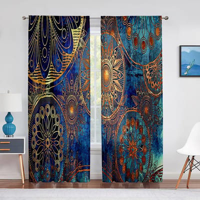 Mandala Boheems Boho Groen Blauw Tule Gordijnen voor Woonkamer Slaapkamer Keuken Chiffon Transparante Gordijnen Raambekleding Decor 1 PCS W150XH250cm&Grommet Top