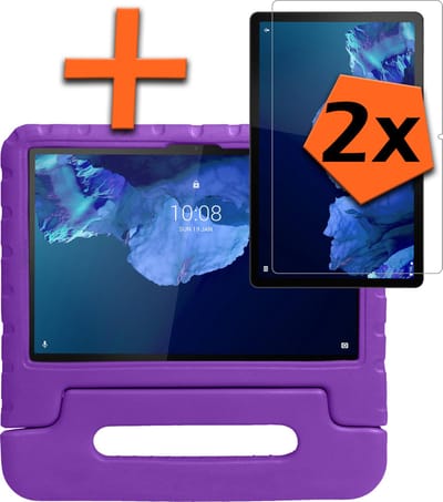 Hoesje - Geschikt voor Lenovo Tab P11 Plus - Met 2x Screenprotector - Kinderhoes Shockproof Bumper - Kidsproof Case - Tablet Hoes - Kinder Hoes Cover - Paars