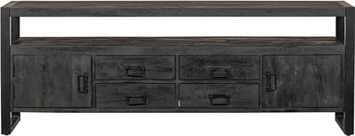 Mangohouten TV Meubel Britt Black 190 cm Mahom Industrieel - TV Meubel van Mangohout & Metaal - Industriële TV Meubel
