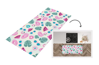 Keukenloper - Loper keuken - Zomer - Patroon - Flamingo - Monstera - 120x50 cm - Keukenloper vinyl