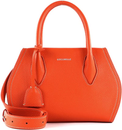 COCCINELLE Leren Schoudertas Handtas Lord Handbag Grained Leather Gazpacho Oranje