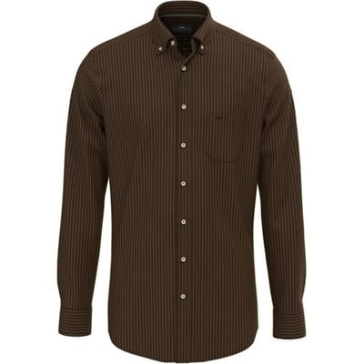 Fynch-Hatton Overhemd Button Down Fine Flanel Stripe Dark Chocolate / male