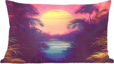 Sierkussens - Kussentjes Woonkamer - 60x40 cm - Zon - Geel - Palmbomen - Tropisch
