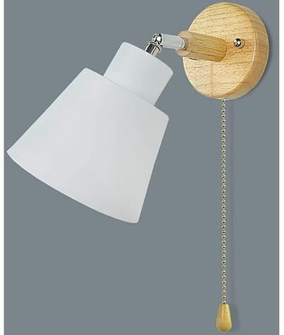 Wandlamp met trekschakelaar, 350° vrije rotatie, moderne retro bedlamp, Macaron houten wandlamp, E27 binnenwandlamp, geschikt voor woonkamer en slaapkamer (wit)