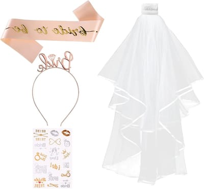 Decoratieve Sjerp Set voor de Bruid, 4 Stuks, Team Bruid Sjerpen, Vrijgezellenfeest, Huwelijksfotografie, Verjaardagskroon, Hen Party, Roze Goud