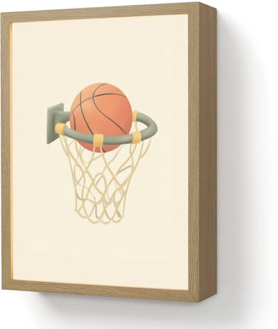 Nachtlampje 30x40 cm - Kinder lamp - Basketbal - Net - Oranje - Tafellamp kinderkamer draadloos - Slaapkamer lampje - Bedlamp kinderen - Kinderlampje - Wandlamp babykamer - Nachtlampjes
