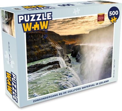 Puzzel Zonsondergang bij de Gullfoss waterval in IJsland - Legpuzzel - Puzzel 500 stukjes