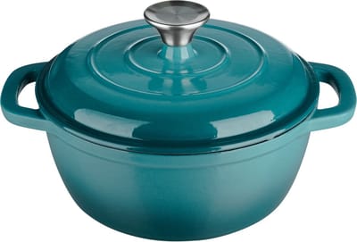 Silvercrest Gietijzeren Braadpan - Kleur: Petrol - Inhoud: ca. 2,8 L - Ø22 cm - Temperatuurbestendig: tot 240 °C - Ideaal voor sappig bakken, braden, stoven en smoren - Geschikt voor alle soorten warmtebronnen - incl. inductie - Stoofpot - Met Deksel