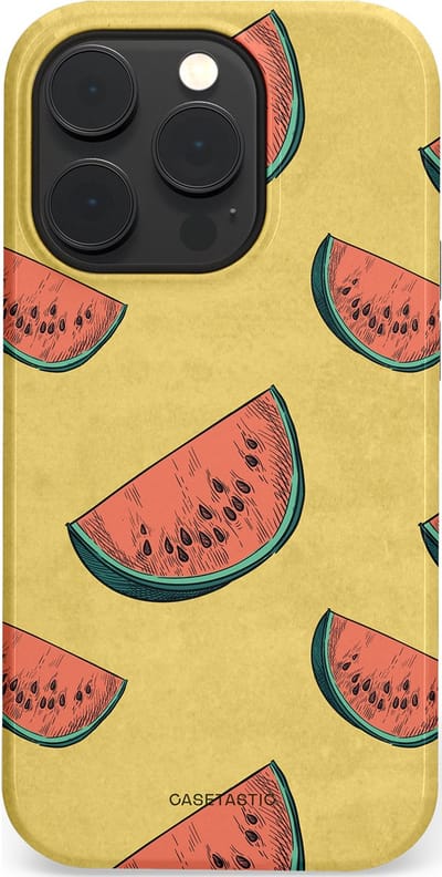 Casetastic Hoesje Geschikt voor Apple iPhone 14 Pro Magsafe - Stijlvolle Beschermende Duo-layer Case - Retro Meloengeel