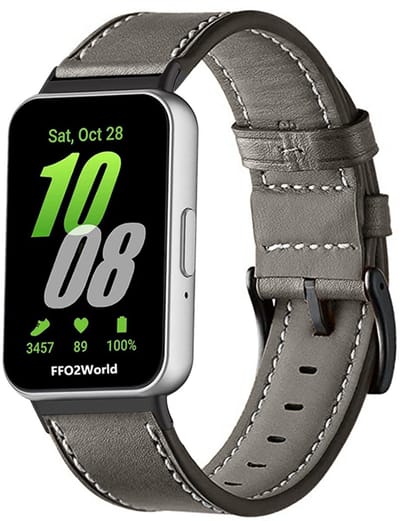 Stravo Leren Bandje - geschikt voor Samsung Galaxy Fit 3 - Leather Horlogebandje van Echt Leer - Grijs