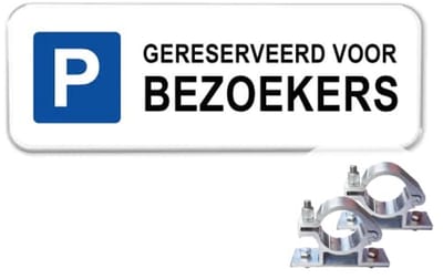 Parkeerbord Gereserveerd voor Bezoekers - Weerbestendig Aluminium - 40x15 cm - Bevestiging: Met paalbeugels Ø48mm