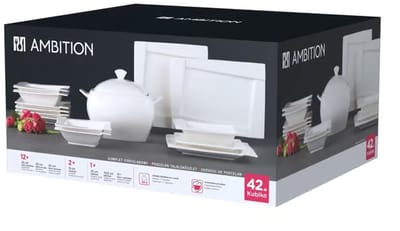 Ambitie Kubiko Servies 42 Delen voor 12 Personen - Wit Porselein