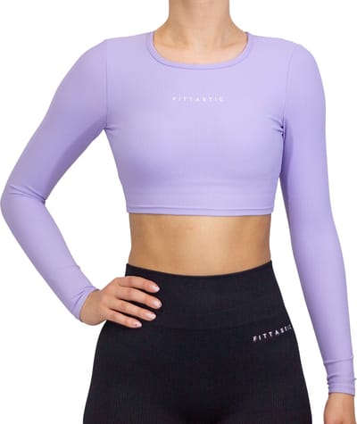 Fittastic Sportswear - Paarse sportshirt dames - Sport crop top Paars - Long sleeve backless sportshirt dames - Backless sport crop top met open rug - Maat S - Backless top - Yoga top - Hardloopshirt - Dames - Paars - Maat S