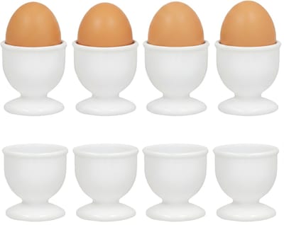 Gerimport Eierdopjes - 8x stuks - wit - kunststof - 4 x 5 cm - voor ontbijt /brunch / Pasen