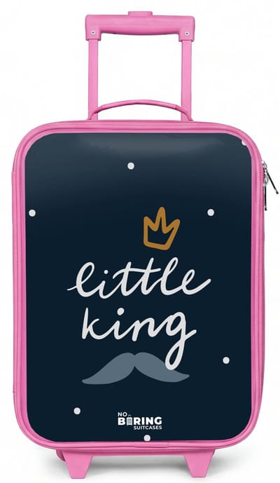 NoBoringSuitcases.com® - Kinderkoffer roze - Kindertrolley meisje - Little king met stippen - Koffer kind lichtgewicht - Reiskoffer trolley voor kinderen - Koffertje met lichtgevende wieltjes - Rolkoffer