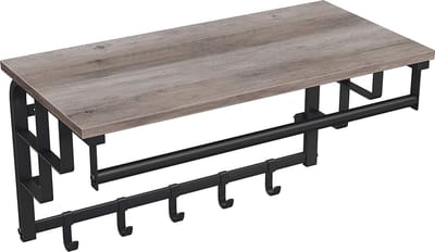 ACAZA Kapstok - Wandkapstok - Kapstok Hangend - 66 x 30 x 27 cm - 5 Verwijderbare Haken met Plank en Kledingstang - Grijs en Zwart
