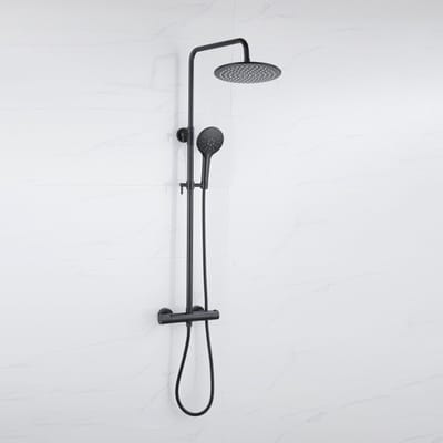 FugaFlow Eccelente Acces Regendoucheset - thermostatisch - 25cm hoofddouche - metalen slang - ronde handdouche - mat zwart