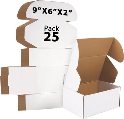Witte verzenddozen 9x6x2 inch - 25 stuks - Gerecycled karton - Stevige geschenkdozen - Zware verpakking dozen voor kleine producten - E-commerce en FBA geschikt