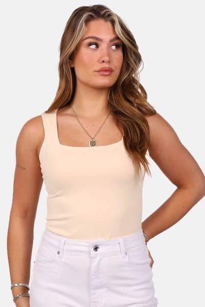Getdrezzed Body - Maat: L - Mouwloze Body met vierkante hals beige