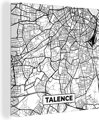 Canvas Schilderij Frankrijk - Kaart - Plattegrond - Stadskaart - Talence - Zwart wit - 20x20 cm - Wanddecoratie
