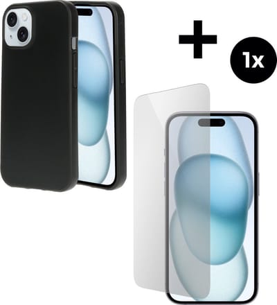 Mobiparts Classic TPU hoesje geschikt voor Apple iPhone 15 met 1 Screenprotector van Gehard Glas - Zwart