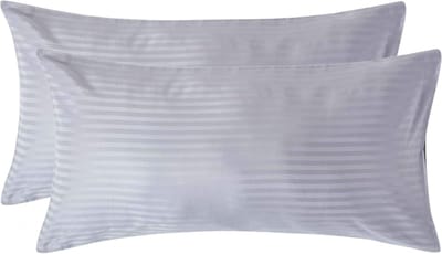 Homescapes Satijn Streep Katoen Kussensloop 50x90 cm – Set van 2 – Zilvergrijs – 100% Egyptisch Katoen – Draaddichtheid 330